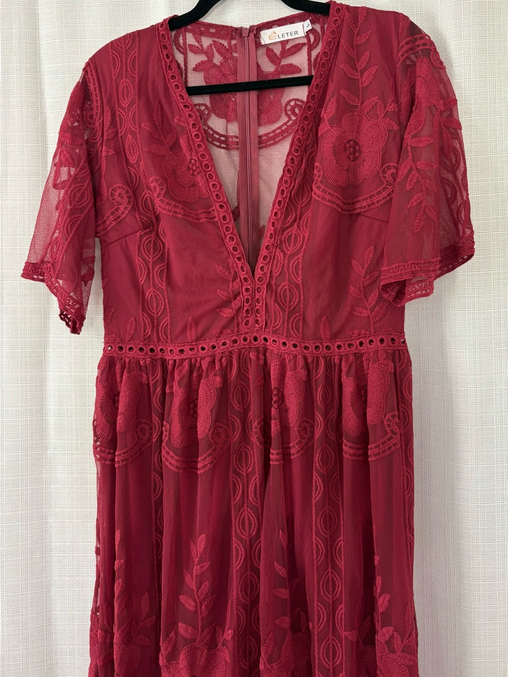 Women's Deep V-Neck Lace Romper Short Sleeve Long Dress - Picture 9 of 11